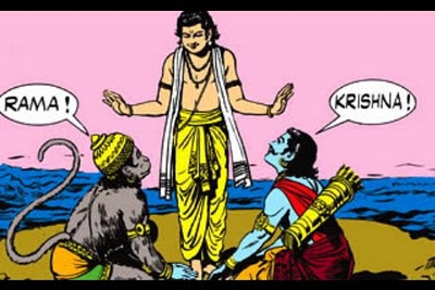 Hanuman dan Arjuna bertemu Rama/Krishna