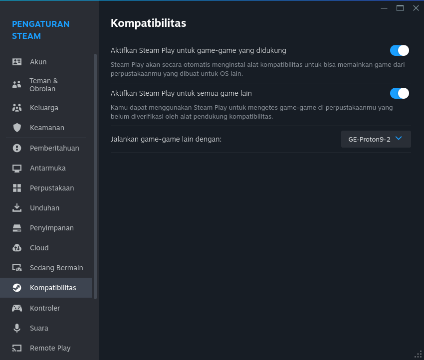 Steam Running on Proton Compatibilty layer on GNU/Linux openSUSE