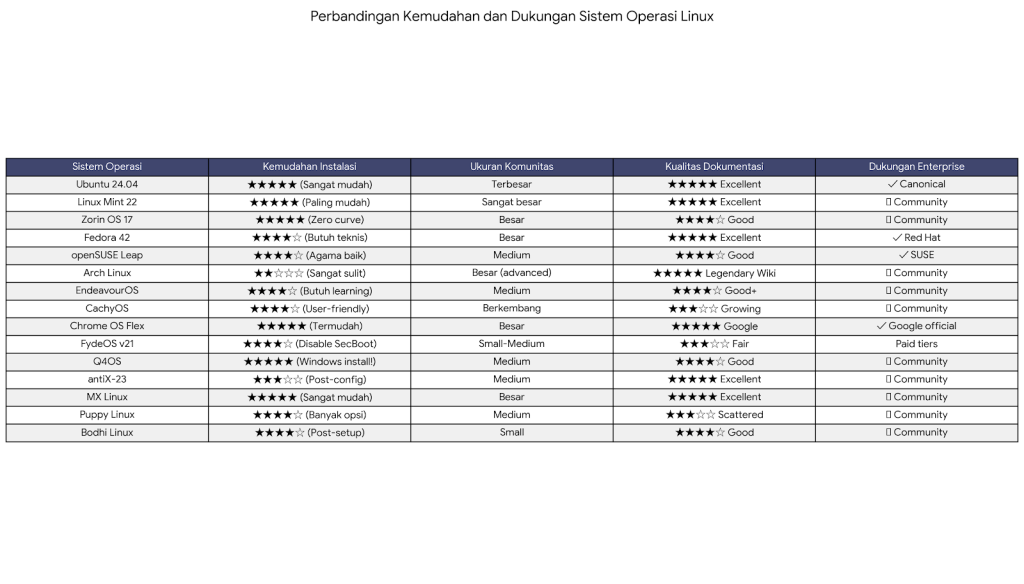 Kemudahan dan dukungan distribusi Linux